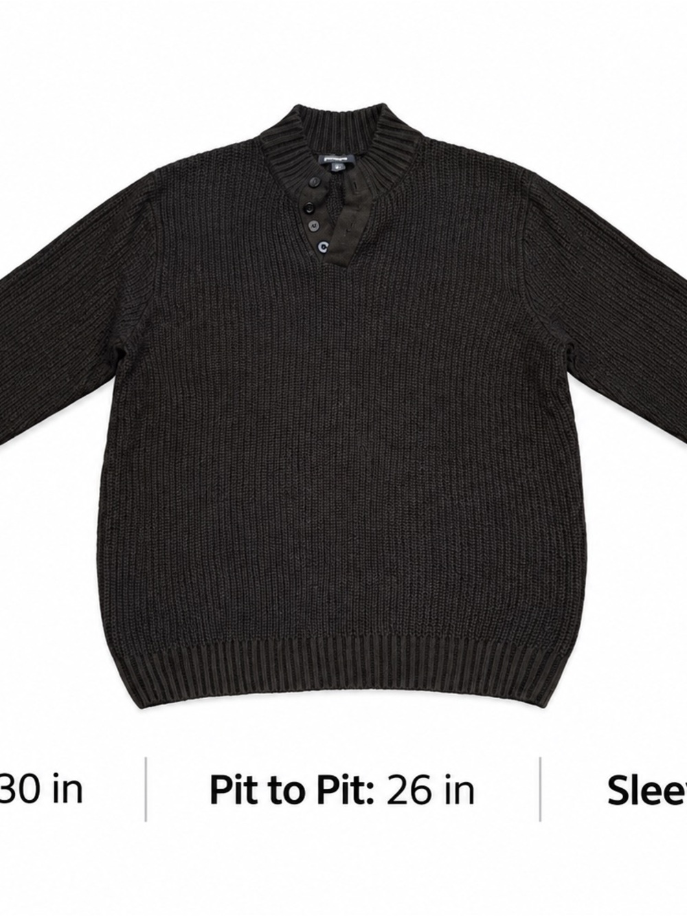 KingSize Men’s 2XL Big Black Chunky Knit Henley Mock Neck Sweater